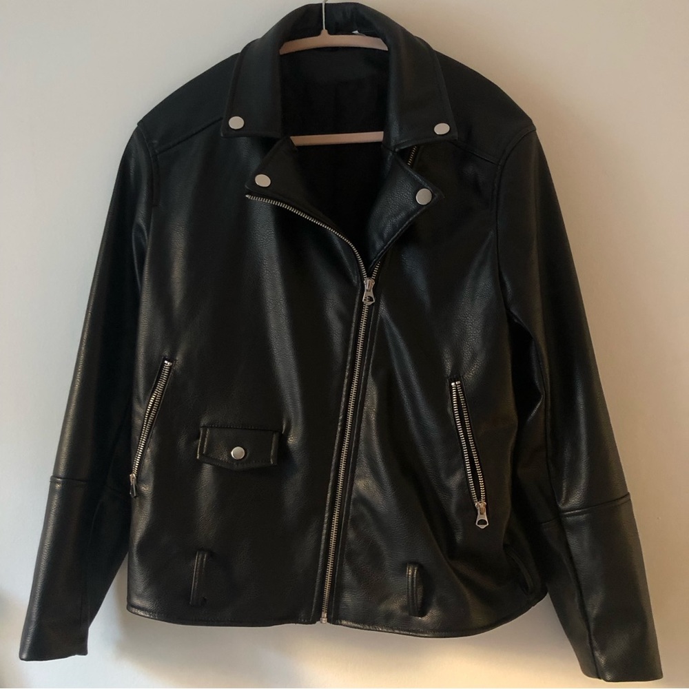 H&M Faux Leather Biker Jacket/Size:S/Color:Black